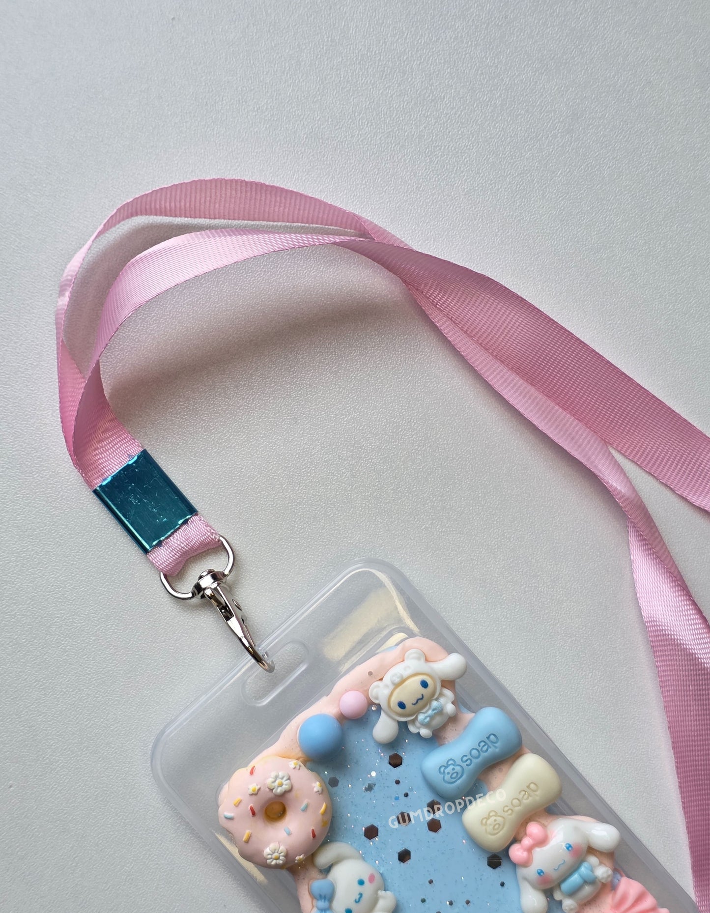 Decoden card case with character theme and lanyard for everyday use. Sanrio Cinnamoroll theme