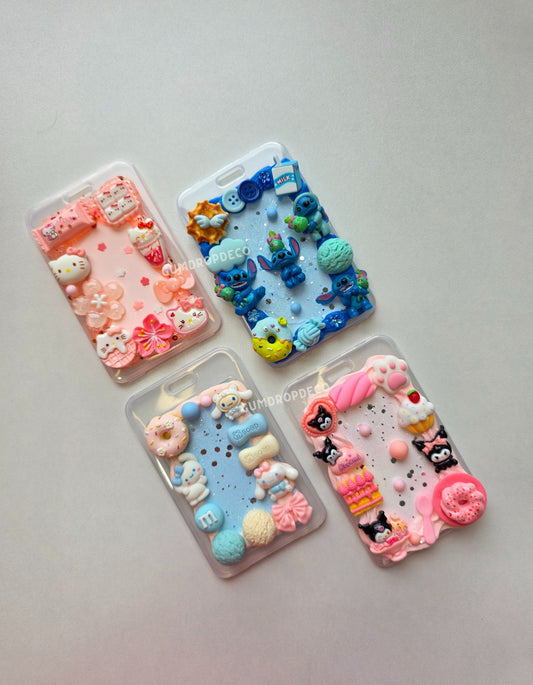 Custom decoden card holder with lanyard, handmade design with colorful charms