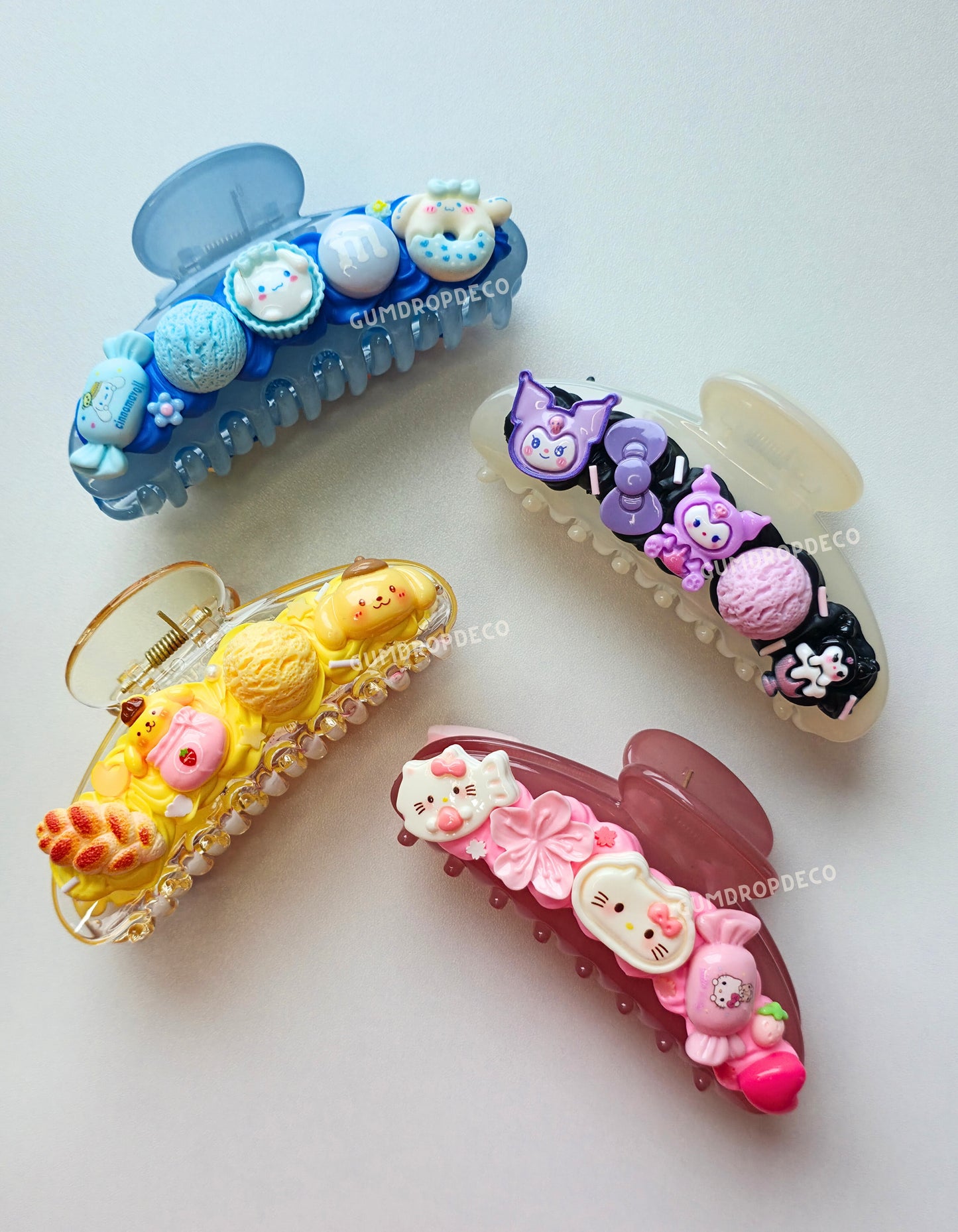 Custom handmade Decoden Claw Clip with whipped cream-style design and cute embellishments.