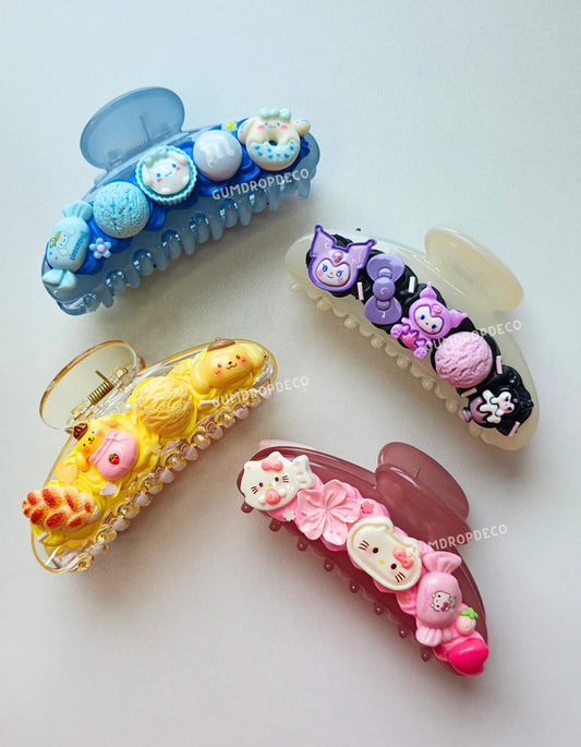 Custom handmade Decoden Claw Clip with whipped cream-style design and cute embellishments.