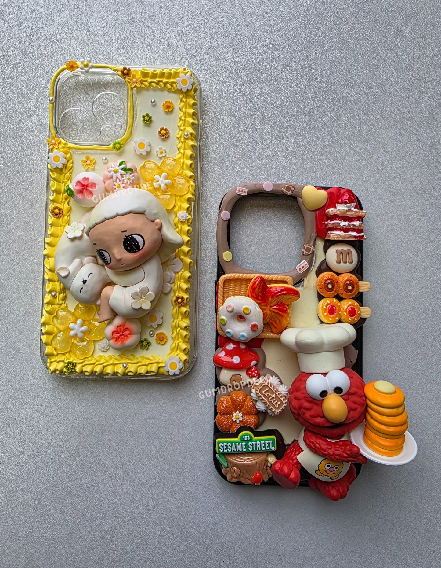 Pop Mart & Top Toy figurine decoden phone case – handmade 3D whipped cream design, customizable & perfect for collectors.