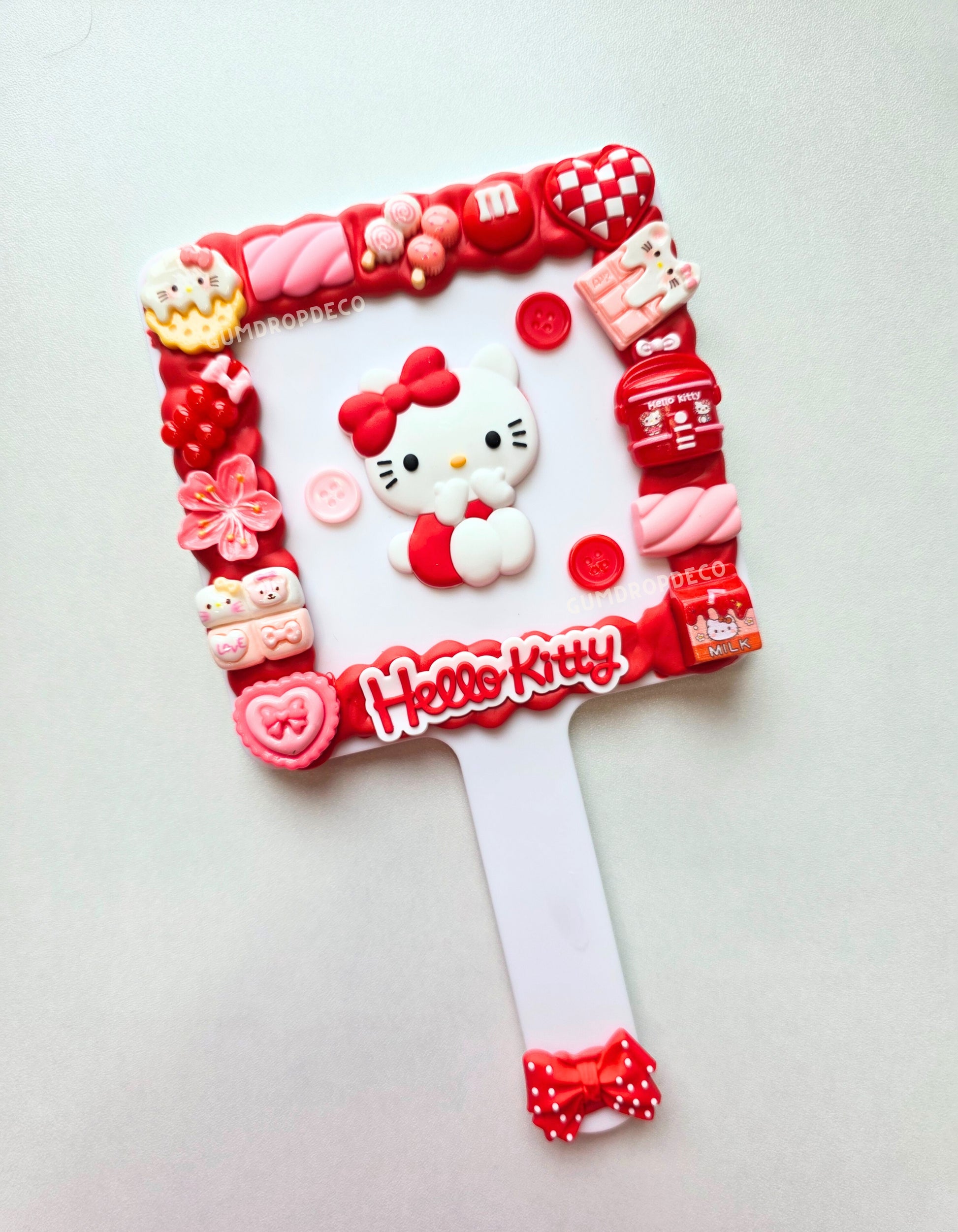 Decoden compact mirror & handheld mirror, fully customizable with your favorite characters. A unique accessory & thoughtful gift. Hello Kitty Sanrio decoden hand held mirror