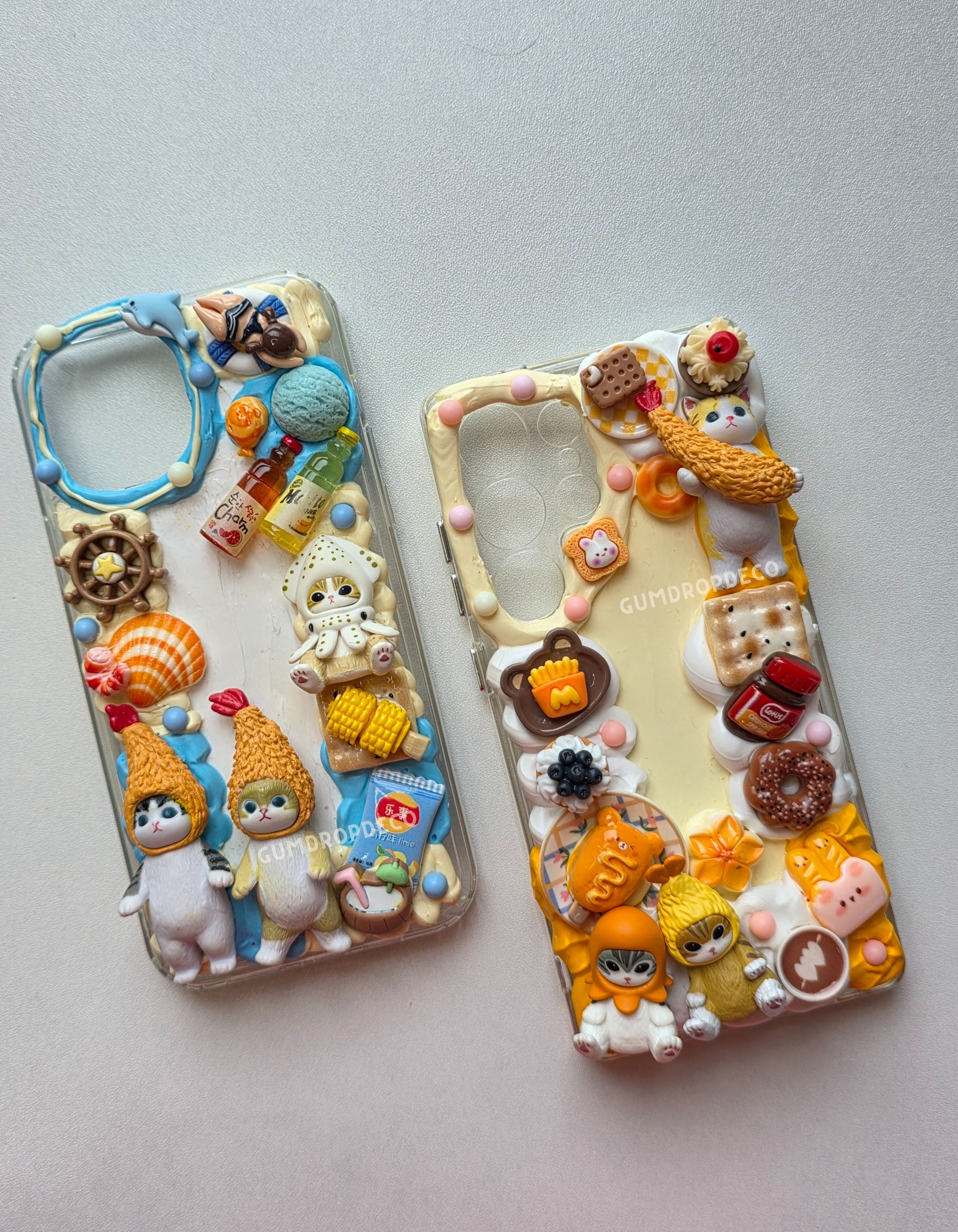 Mofusand themed decoden phone case – handmade with 3D whipped cream style & adorable cat designs. Unique, custom & protective.