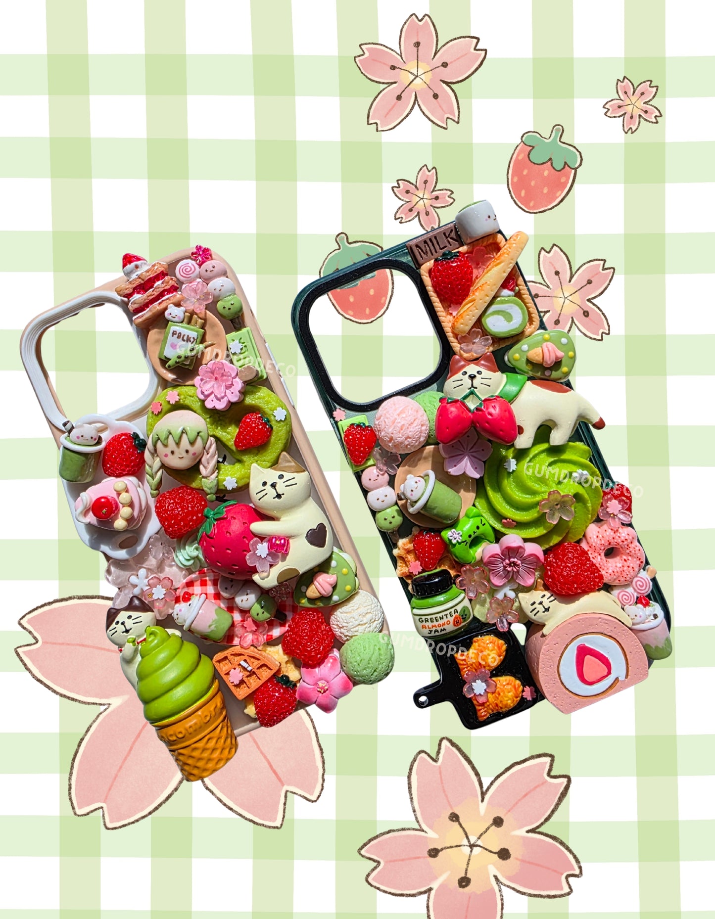 (Custom) Strawberry Matcha Decoden Phone Case 🍓🍵
