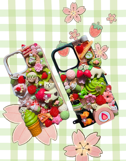 (Custom) Strawberry Matcha Decoden Phone Case 🍓🍵
